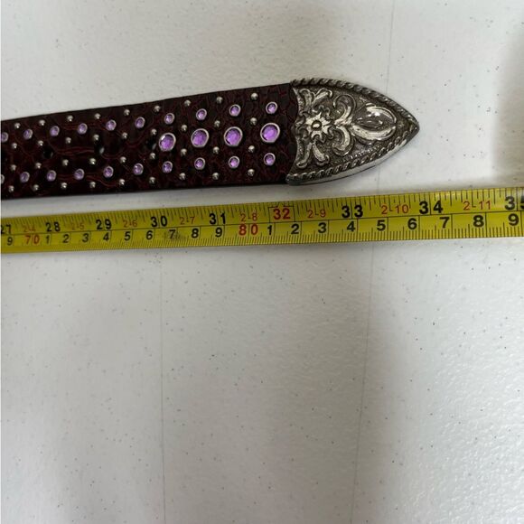 Ariat Burgundy Leather Purple Rhinestone Silver Buckle Handcrafted Belt Women 26 main image 10